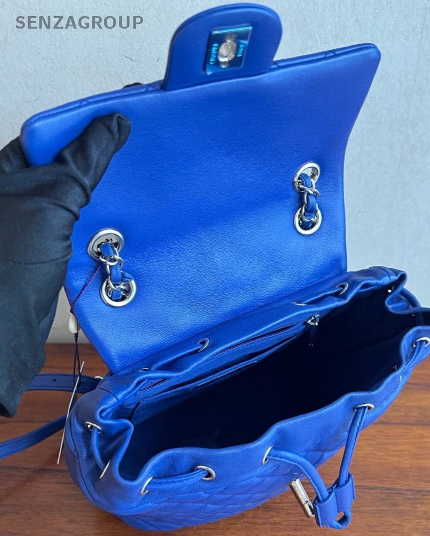 Chanel Salzburg MM Lambskin Backpack Shoulder Unique Bag Sapphire Blue Women