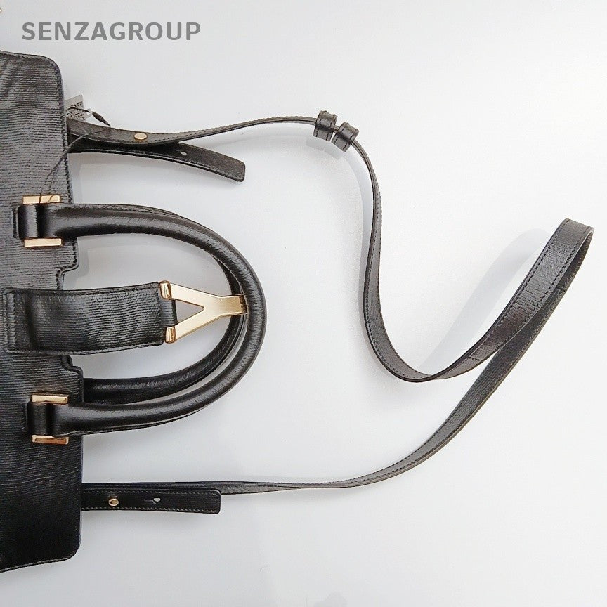 Saint Laurent Y Cabas 2Way Top Handle Bag Crossbody Black Gold Women Classic