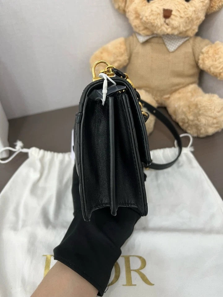 Dior Black Gold Miss Caro Lambskin Chain Bag For Women