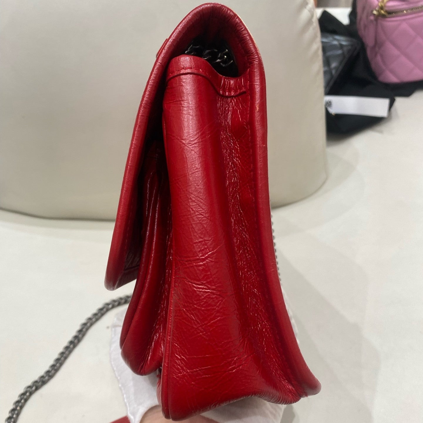 Saint Laurent Niki Small Chain Shoulder Bag Red Silver Classic Women's