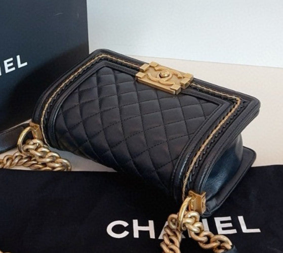 Chanel Leboy PM Chain Shoulder Bag Crossbody Black Gold Women Classic Fashion