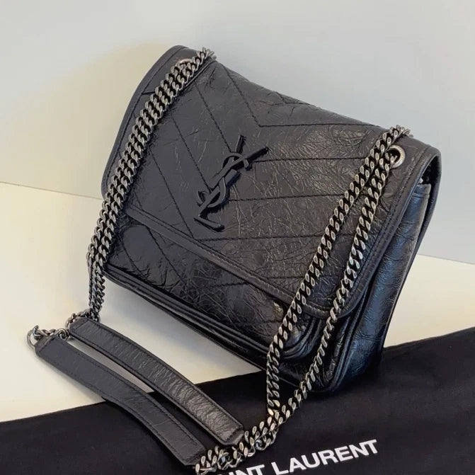 Saint Laurent Niki Black Silver Shoulder Bag Chain Bag Excellent