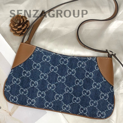 Gucci Shoulder Underarm Bag Blue Brown Women's Fashion Classic