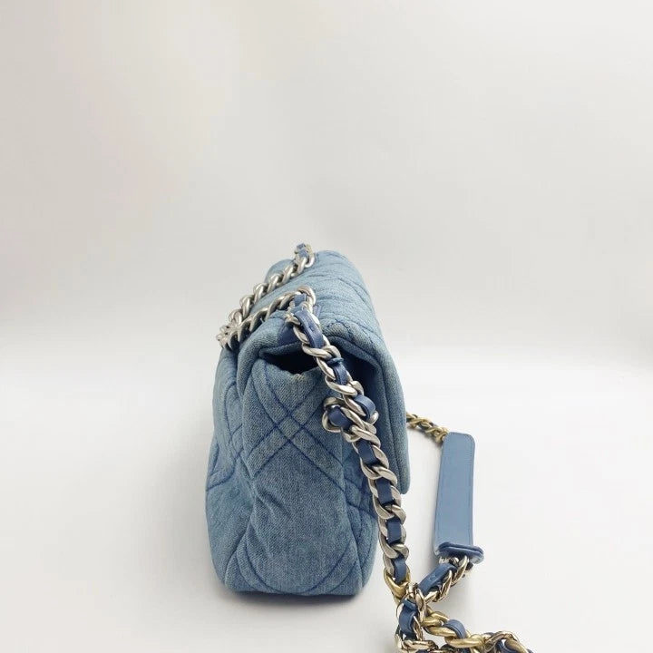 Chanel 19Bag Small Denim Silver Chain Shoulder Bag For Women