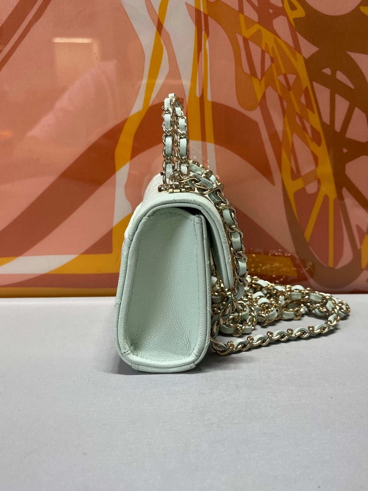CHANEL Mint Green Calfskin Mini Square Box Bag For Women