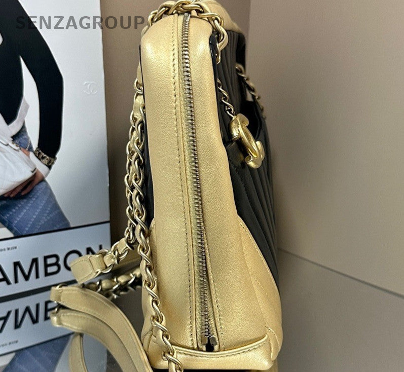 Chanel  Multicolor V Pattern Chain Shoulder Bag Black Yellow Women Classic