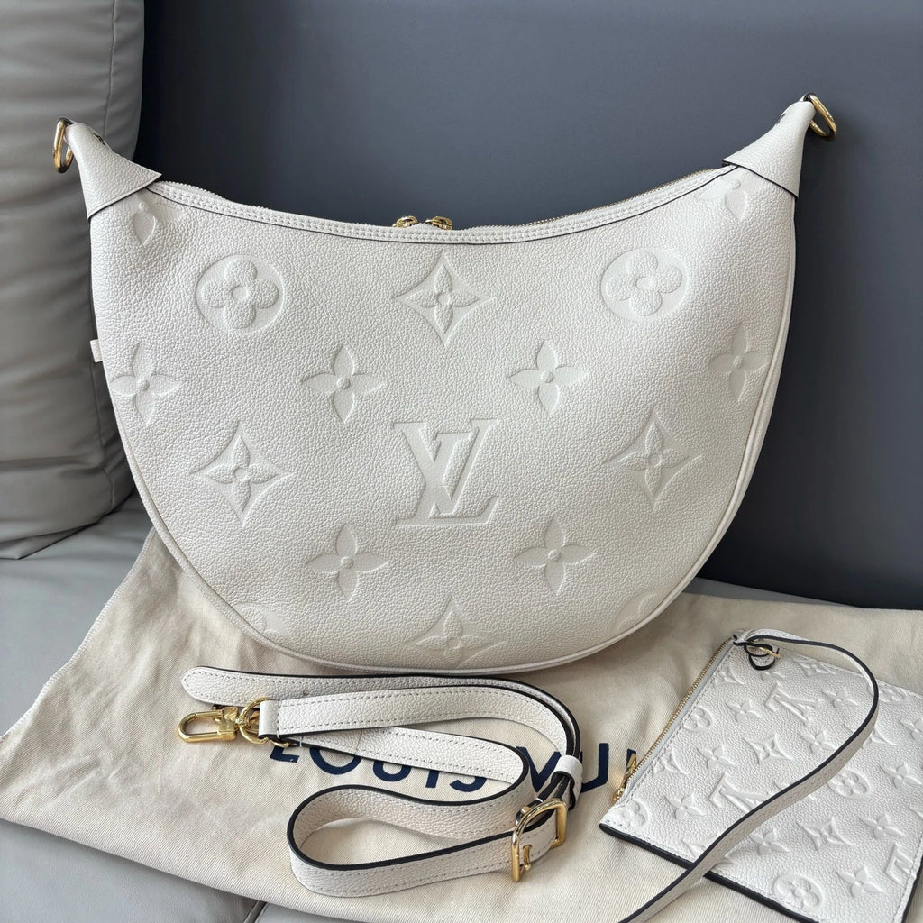 Authentic Louis Vuitton Loop Hobo White Monogram Empreinte Shoulder Bag GHW