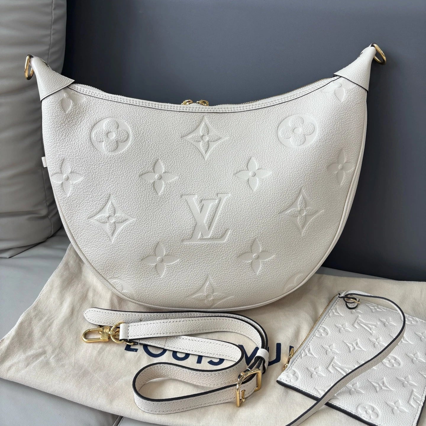 Authentic Louis Vuitton Loop Hobo White Monogram Empreinte Shoulder Bag GHW