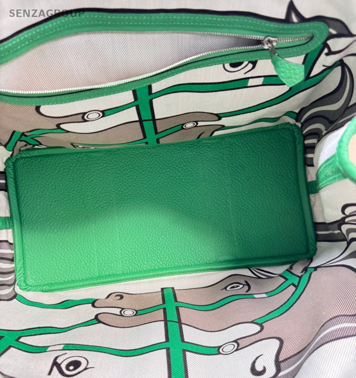 Hermes Garden 36 Silver Metal Top Handle Bag Green Women Designer Canvas