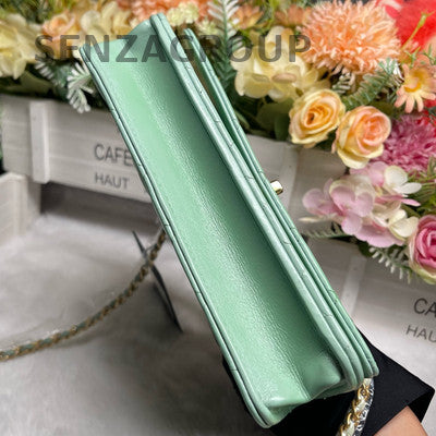 CHANEL 23P Rainbow Handle Green Lambskin WOC Chain Shoulder Bag