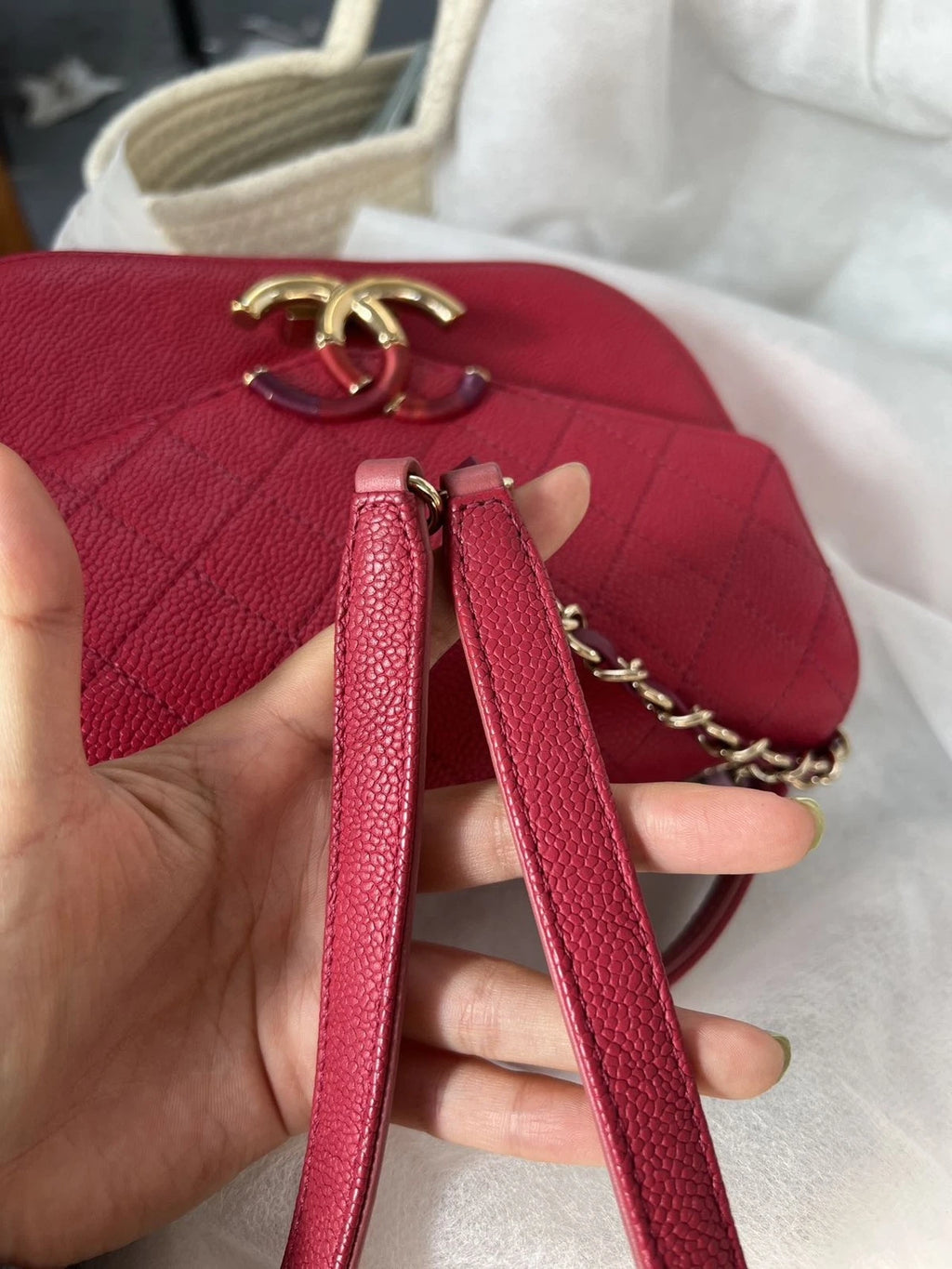 Chanel Coco Curve Cuba Calfskin Chain Shoulder Crossbody Red Gold Women Classic