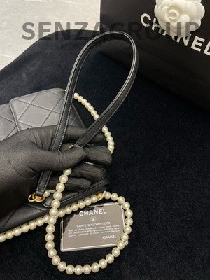 Chanel Black Quilted Pearl Chain Shoulder Crossbody Bag - Women's Fashion