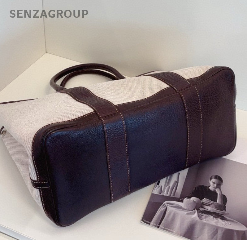 Hermes Garden Party36 Top Handle Bag Brown White Silver Women Classic