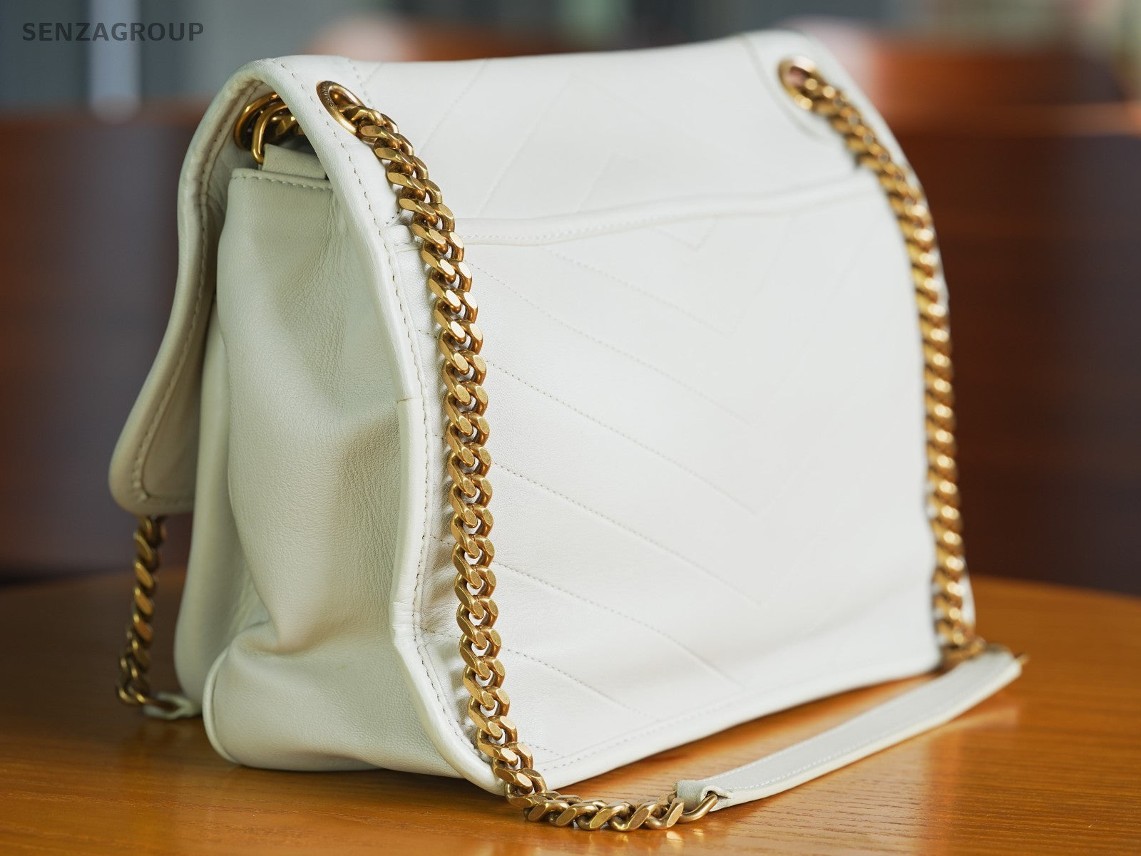 Saint Laurent YSL Niki medium White with gold Leather Shoulder Crossbody bag