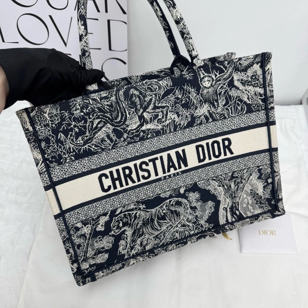 Authentic Dior Blue Zoo Medium Tote Bag With Chip For Women