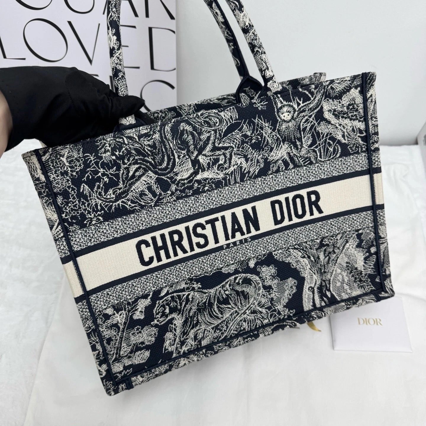 Authentic Dior Blue Zoo Medium Tote Bag With Chip For Women