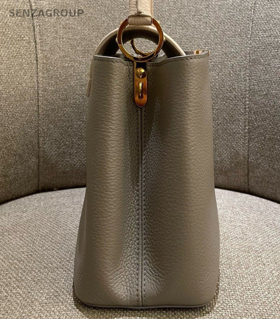 Louis Vuitton Capucines MM Top Handle Bag Crossbody Gray Gold Women Classic