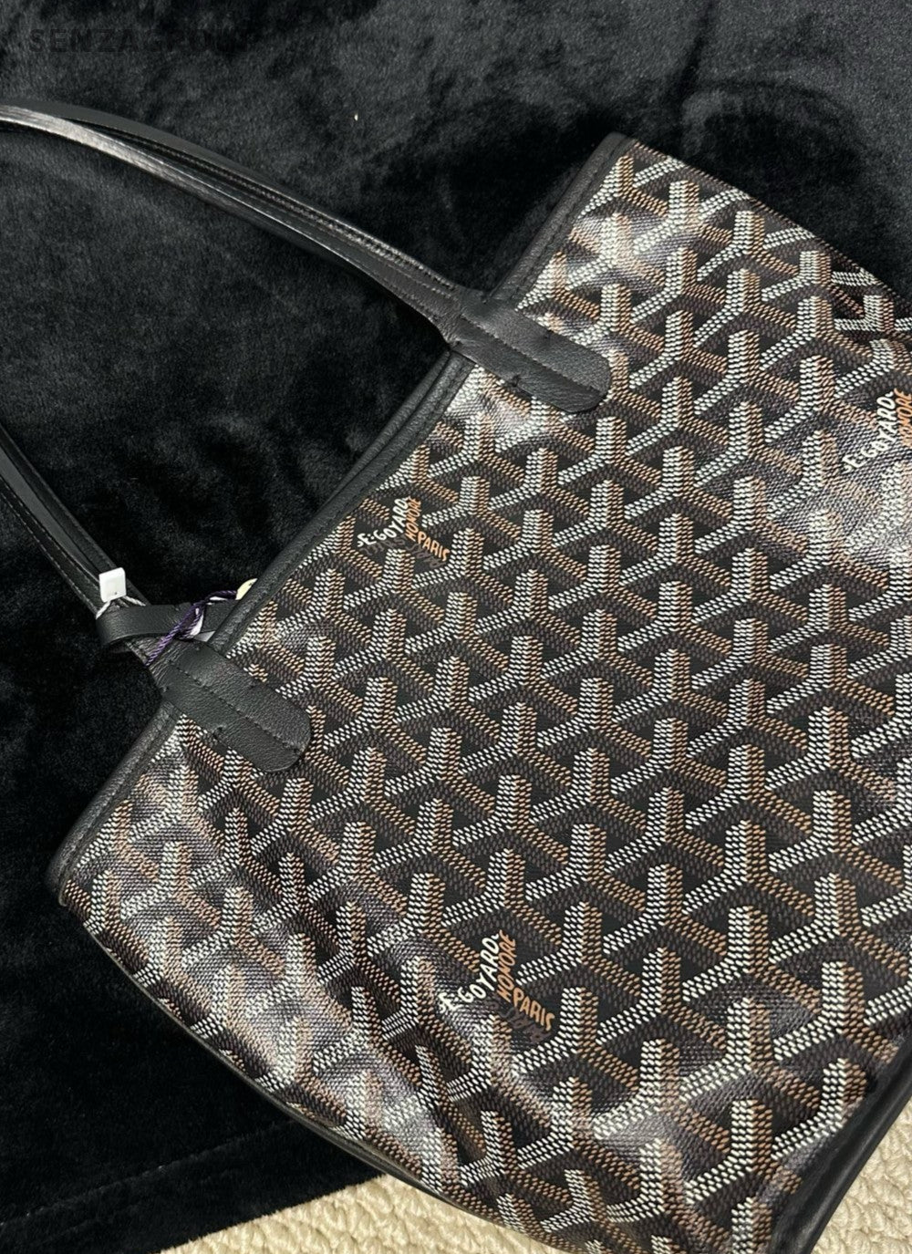 Goyard Mini Tote Bag Calfskin Monogram Top Handle Shoulder Bag Women Black.