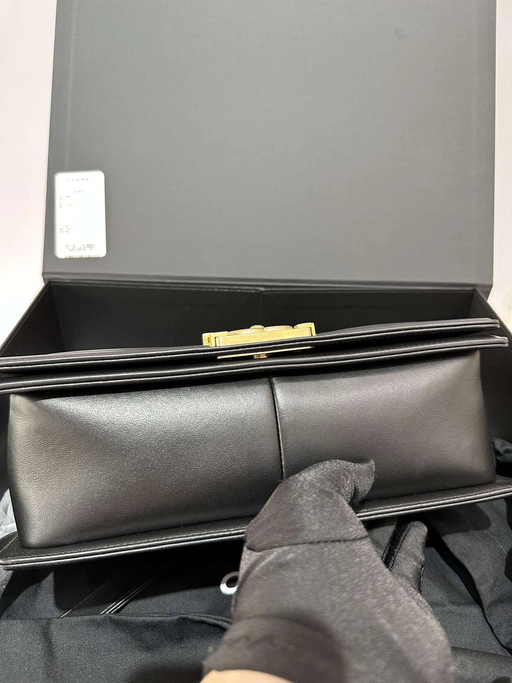 CHANEL Black Gold Calfskin Medium LeBoy Shoulder Crossbody Bag Women
