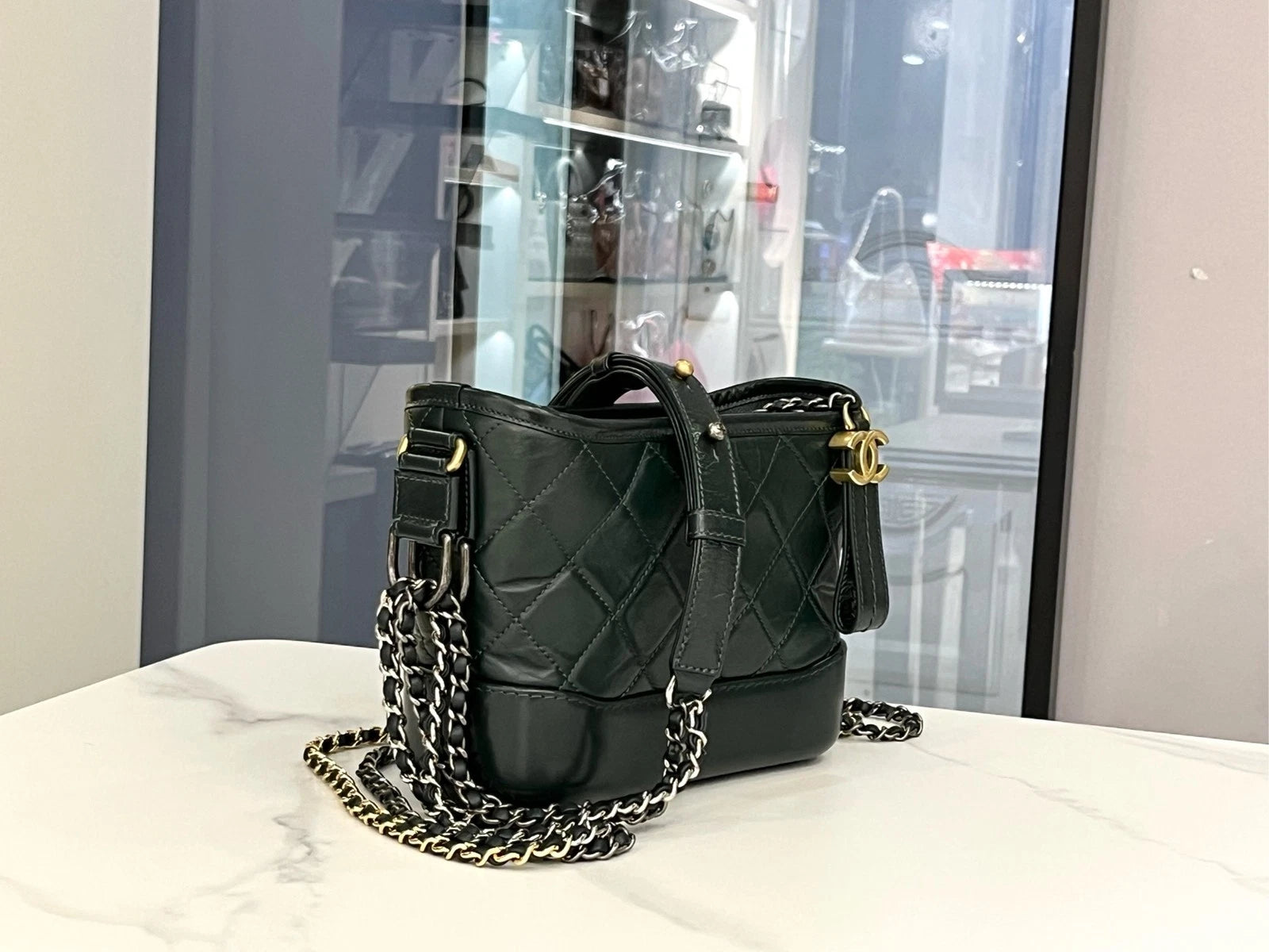 CHANEL Gabrielle Small Green Chain Shoulder Crossbody Women