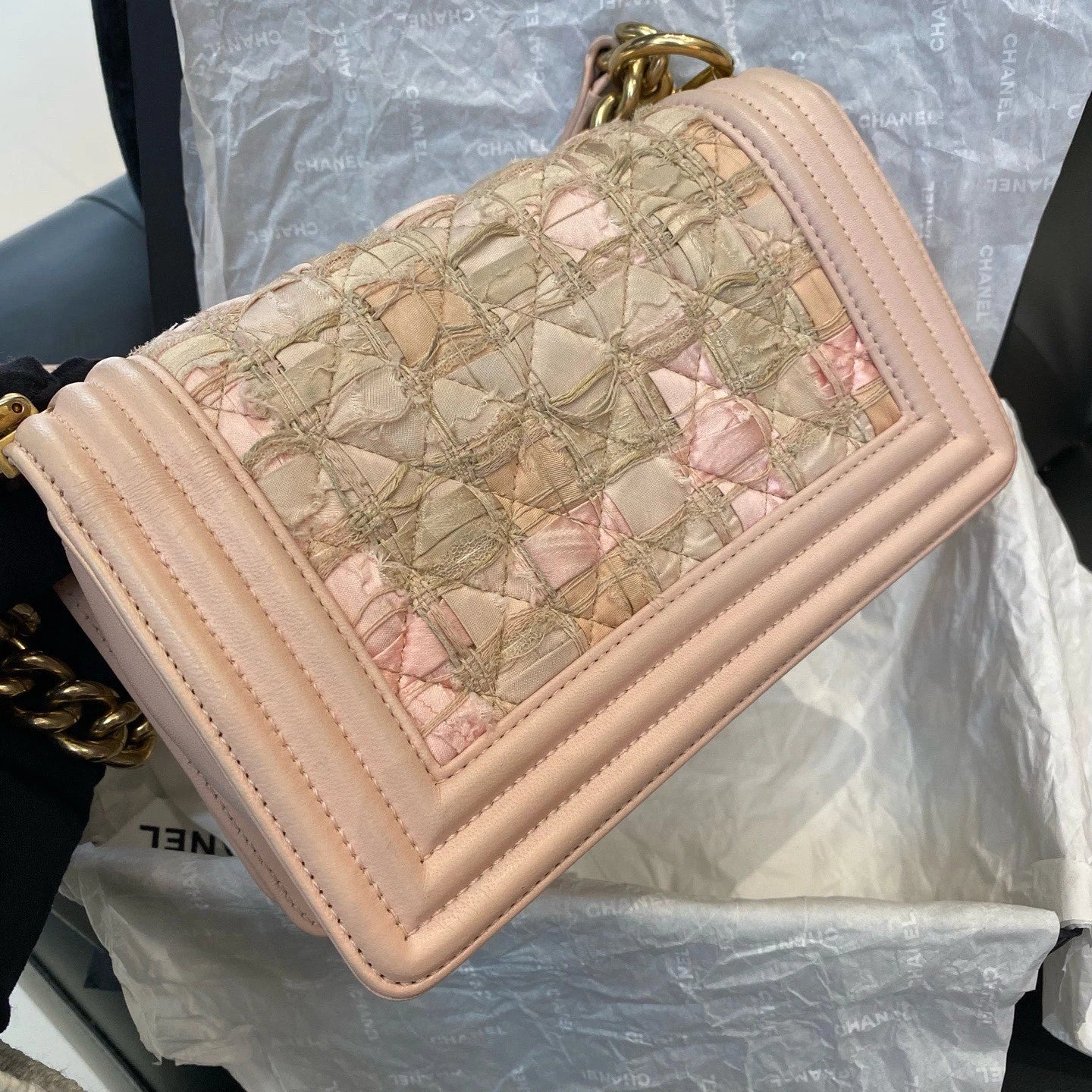 Chanel Leboy Chain Shoulder Crossbody Pink Gold Women Classic Fashion