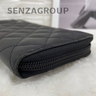 Chanel Quilted Black Silver Long Wallet Clutch - Classic Women's