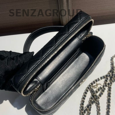 Chanel Black Caviar Leather Classic Flap Bag with Chain Strap