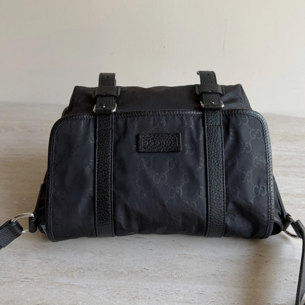Gucci Monogram Nylon Black Messenger Shoulder Bag Crossbody Silver Hardware
