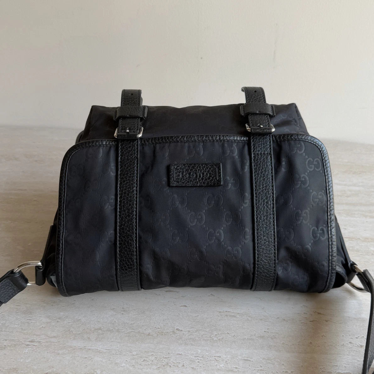 Gucci Monogram Nylon Black Messenger Shoulder Bag Crossbody Silver Hardware