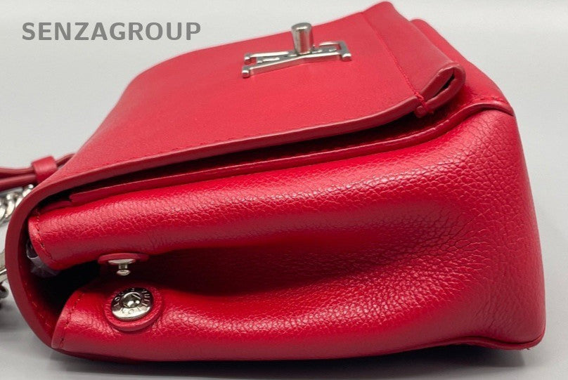 Louis Vuitton Lock Me Calfskin Top Handle Bag Crossbody Red Silver Women Classic