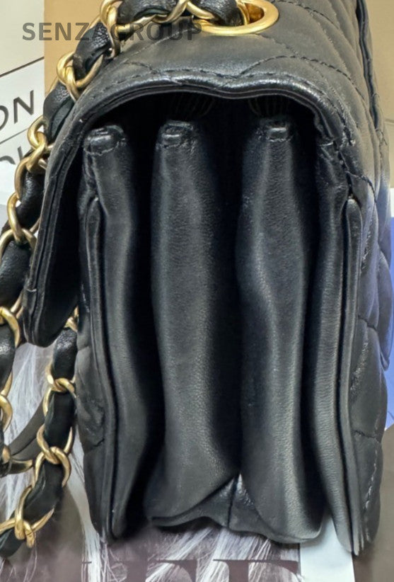 Chanel Classic Flap Lambskin Chain Shoulder Bag Black Gold Women Designer