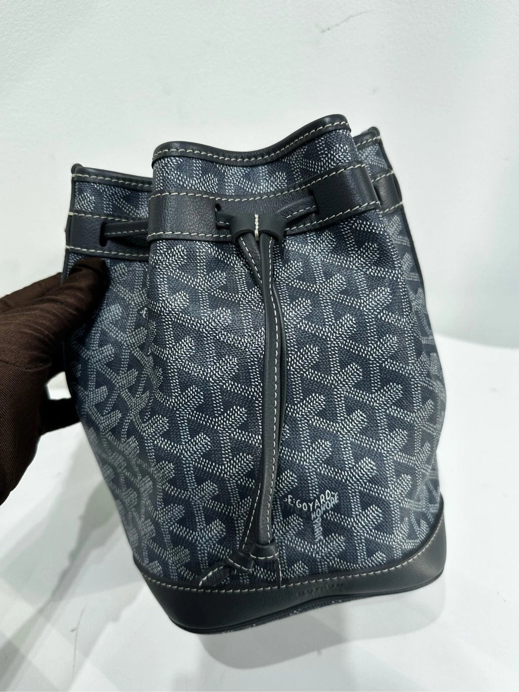 Authentic Goyard Gray Monogram Drawstring Bucket Bag For Women