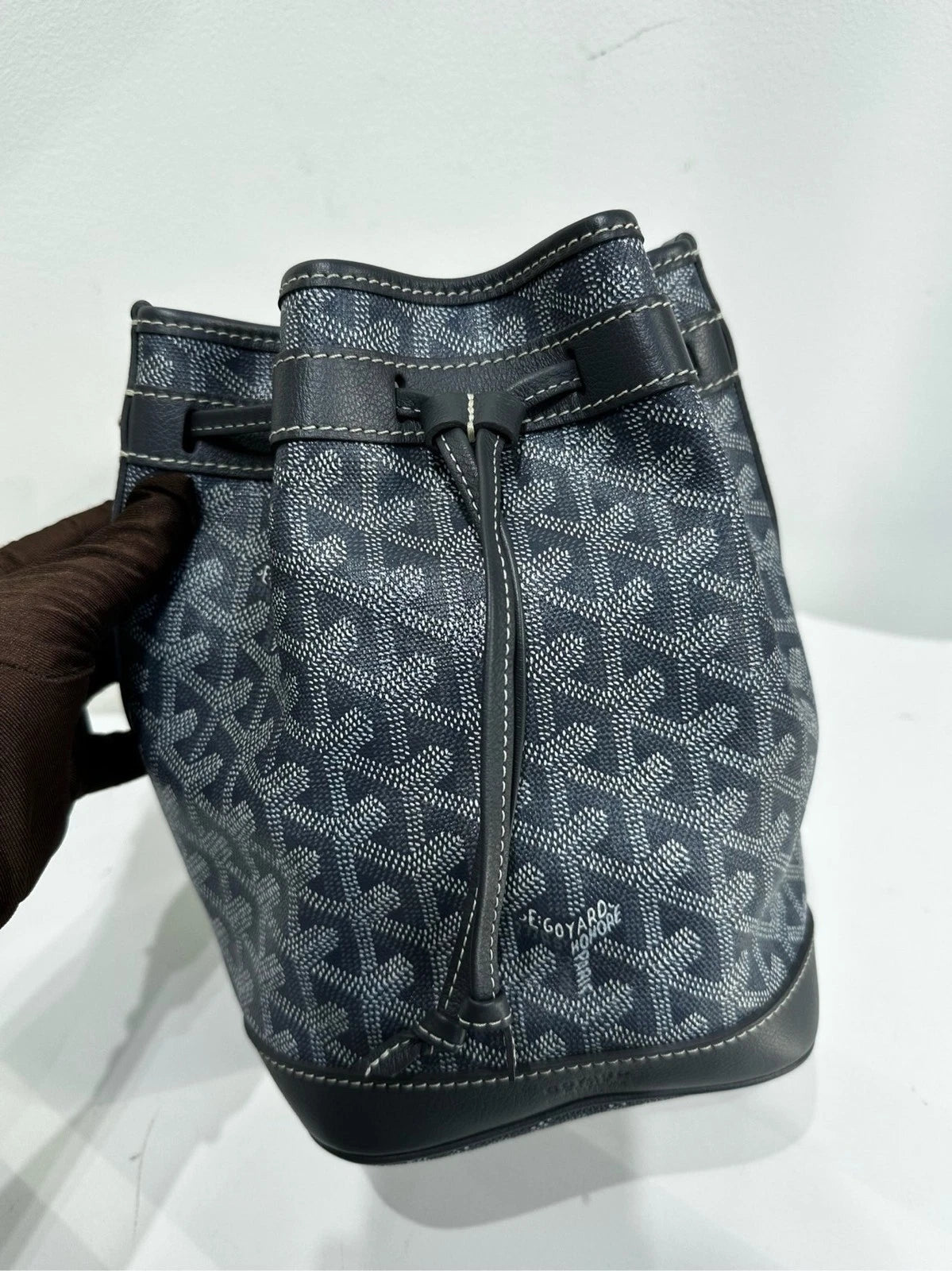 Authentic Goyard Gray Monogram Drawstring Bucket Bag For Women