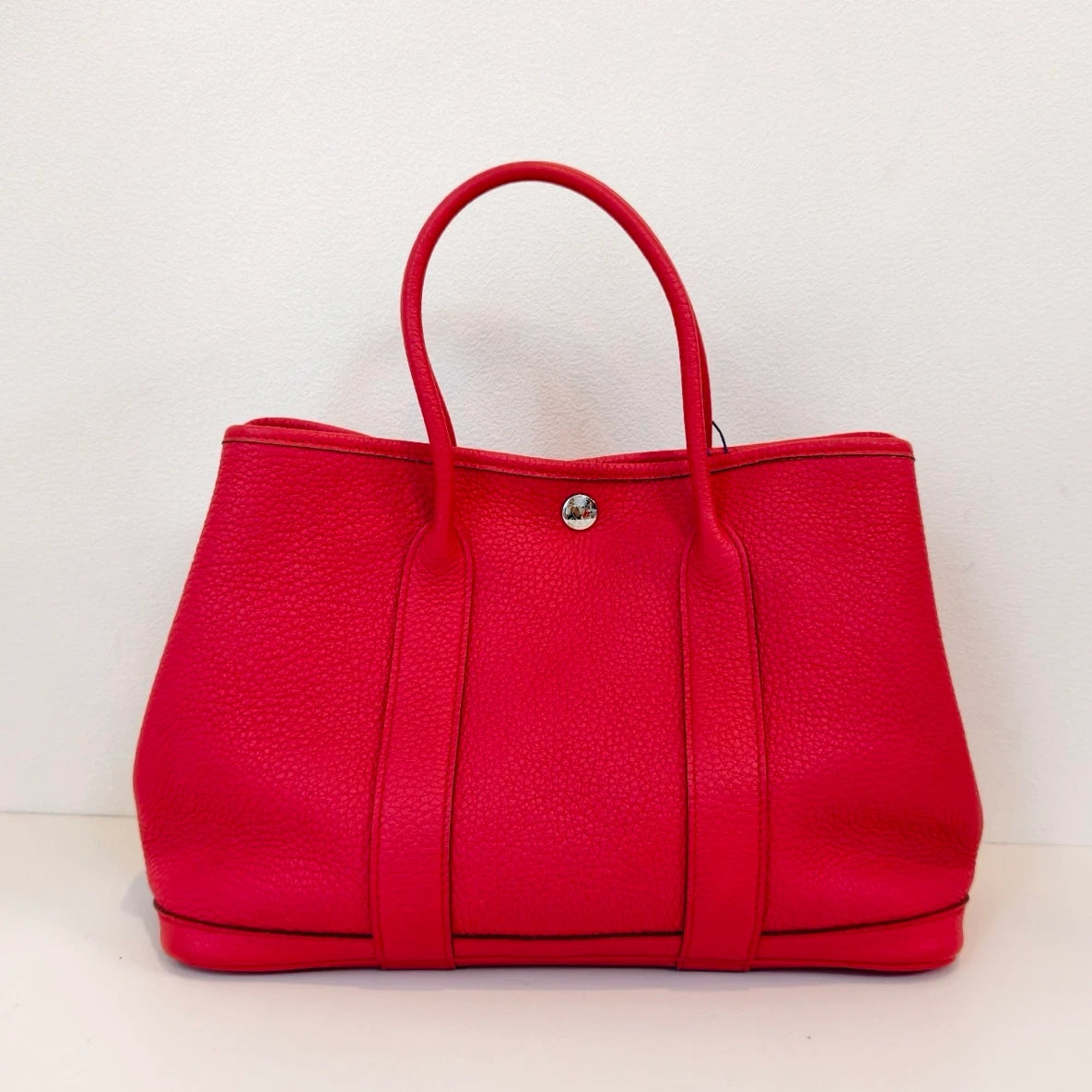 Hermes Garden Party30 Top Handle Bag Red Silver Women Classic