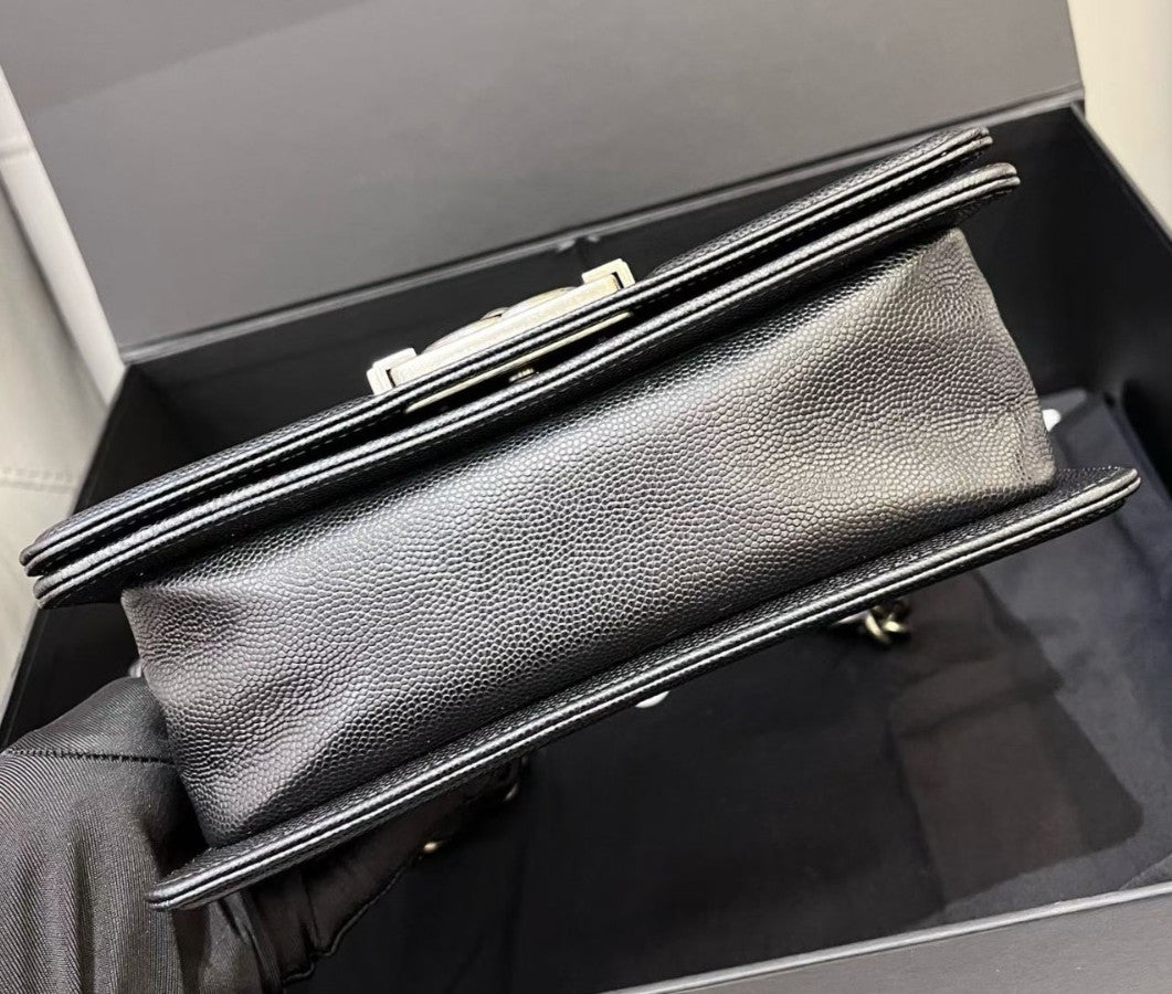 Chanel Leboy PM Chain Shoulder Bag Crossbody Black Silver Diamond Classic Women