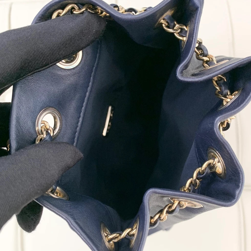 Chanel Backpack Lambskin Chain Navy Gold Hardware Women S