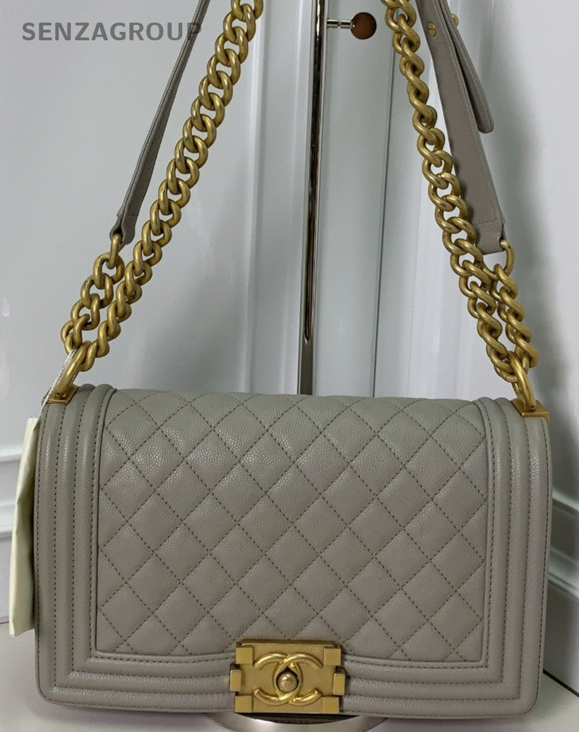 Chanel Leboy Chain Shoulder Bag Gray Gold Women Classic Designer Diamond