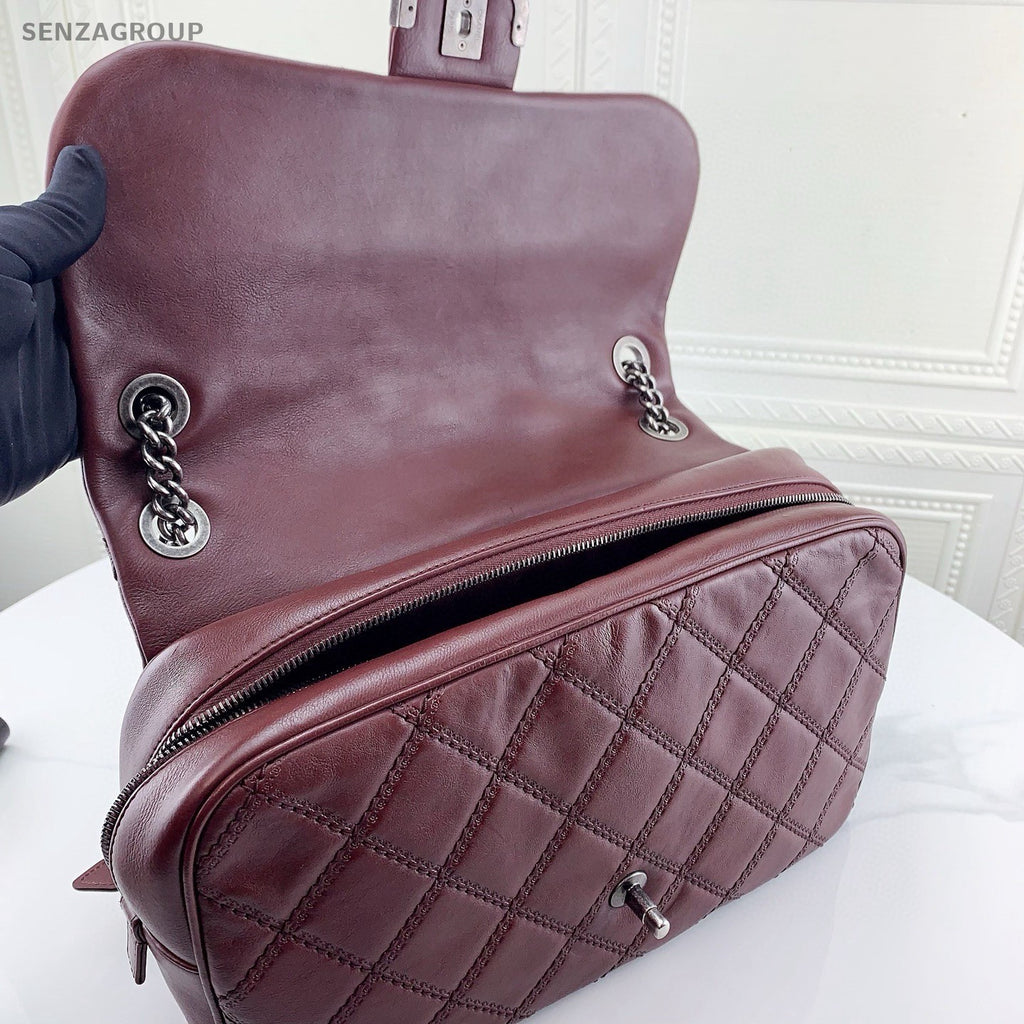Chanel Classic Flap Chain Calfskin Shoulder Bag Red Silver Women Diamond Fashion