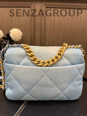 Chanel 19 Small Denim Blue Gold Chain Shoulder Crossbody Bag