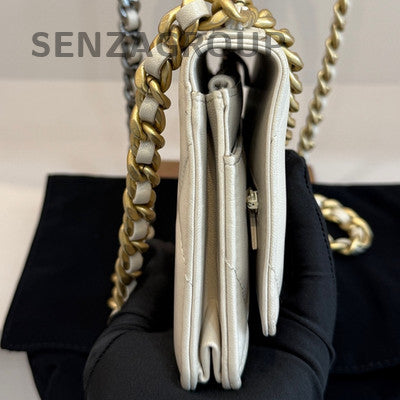 Chanel 19 WOC Lambskin Shoulder Bag White Gold Classic Women
