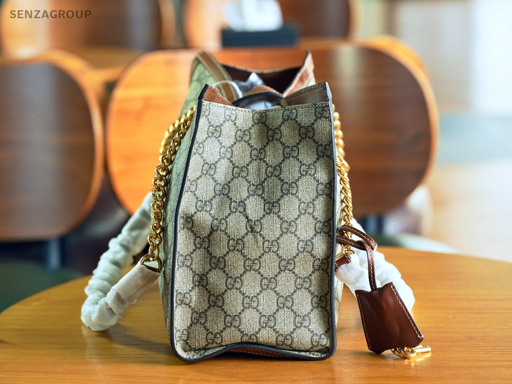GUCCI Padlock Medium Brown gold Shoulder Handbag Canvas tote