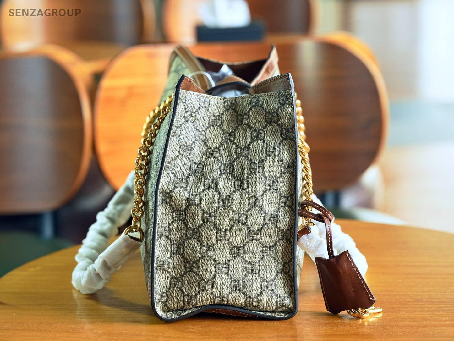GUCCI Padlock Medium Brown gold Shoulder Handbag Canvas tote
