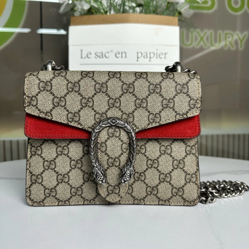 GUCCI Dionysus Small Red Leather Chain Shoulder Bag For Women