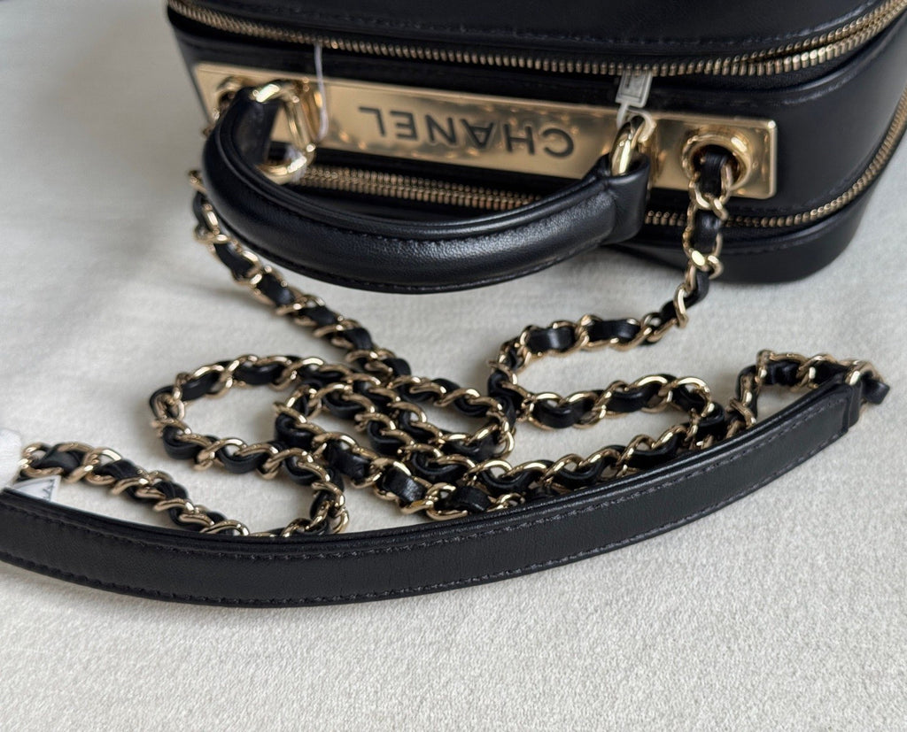 Chanel Camera Case PM Chain Top Handle Crossbody Black Gold Women Classic