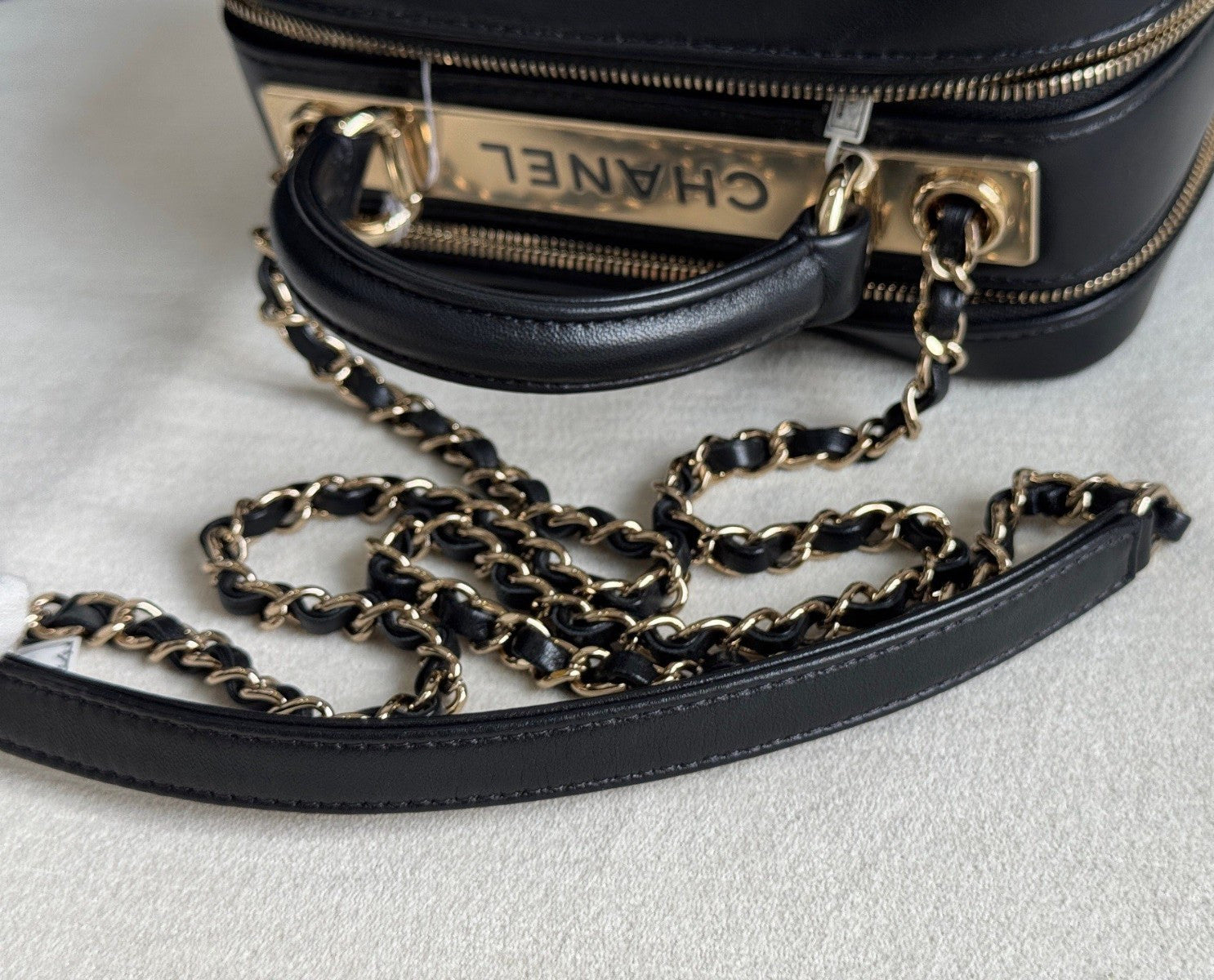 Chanel Camera Case PM Chain Top Handle Crossbody Black Gold Women Classic