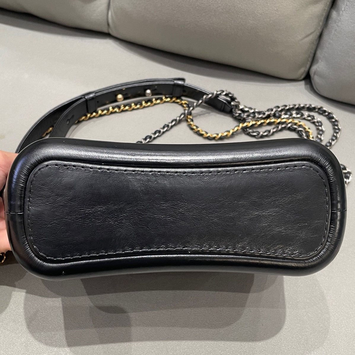 Chanel Gabrielle Small Chevron Chain Bag Black Gold Classic Women's