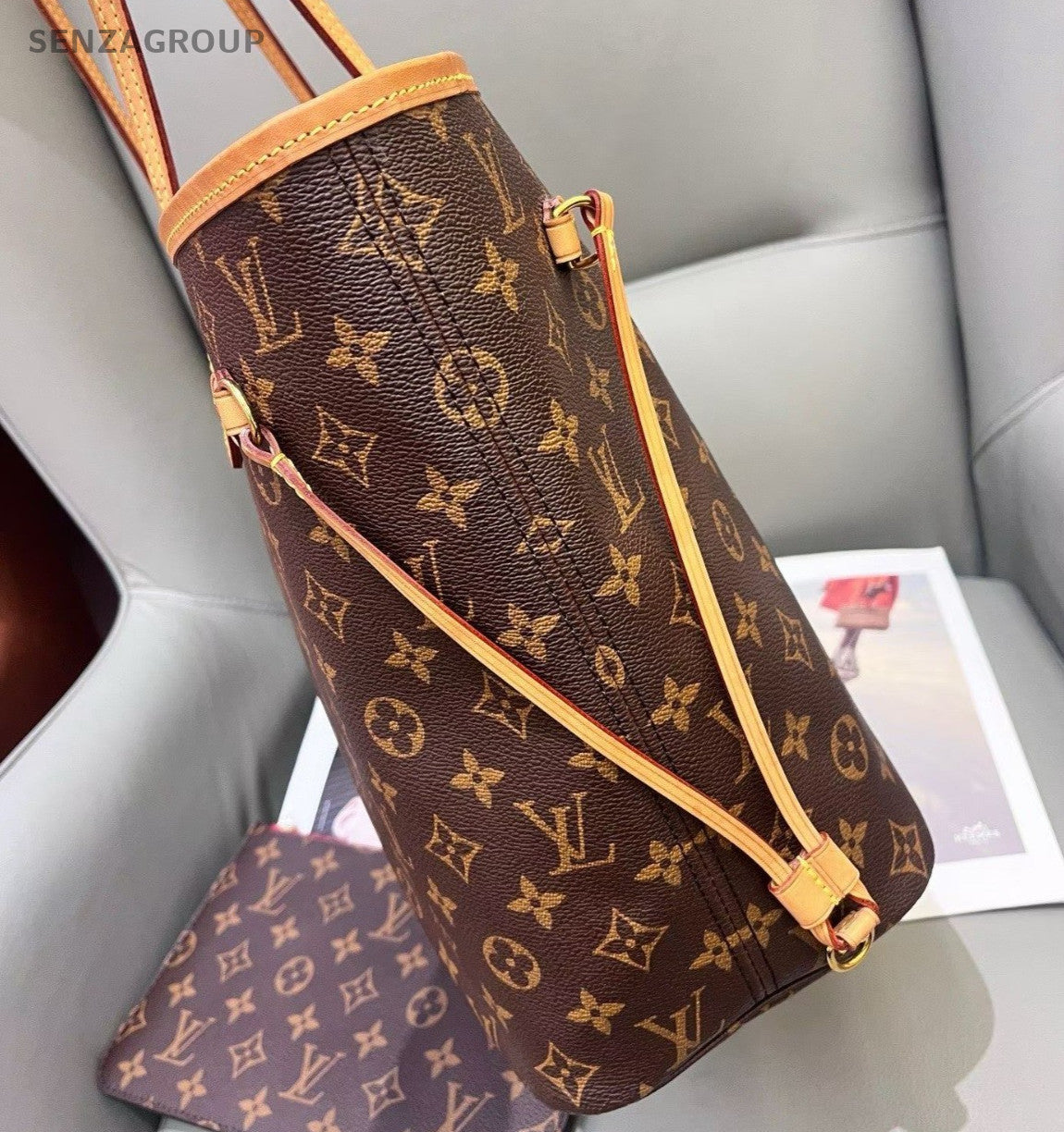 Louis Vuitton Neverfull Monogram Shoulder Bag Brown Gold Women Classic