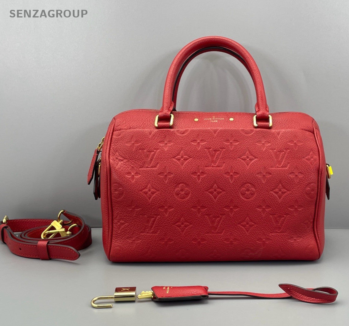 Louis Vuitton Speedy25 Monogram Empreinte Top Handle Bag Crossbody Red Women