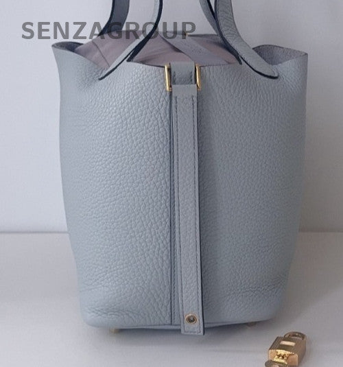 Hermes Picotin Lock Tote Bag Blue Gold Used Women Classic Designer