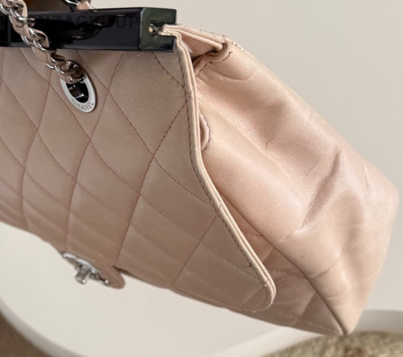 Chanel Diamond Pattern Chain Shoulder Bag Crossbody Brown Silver Women Classic